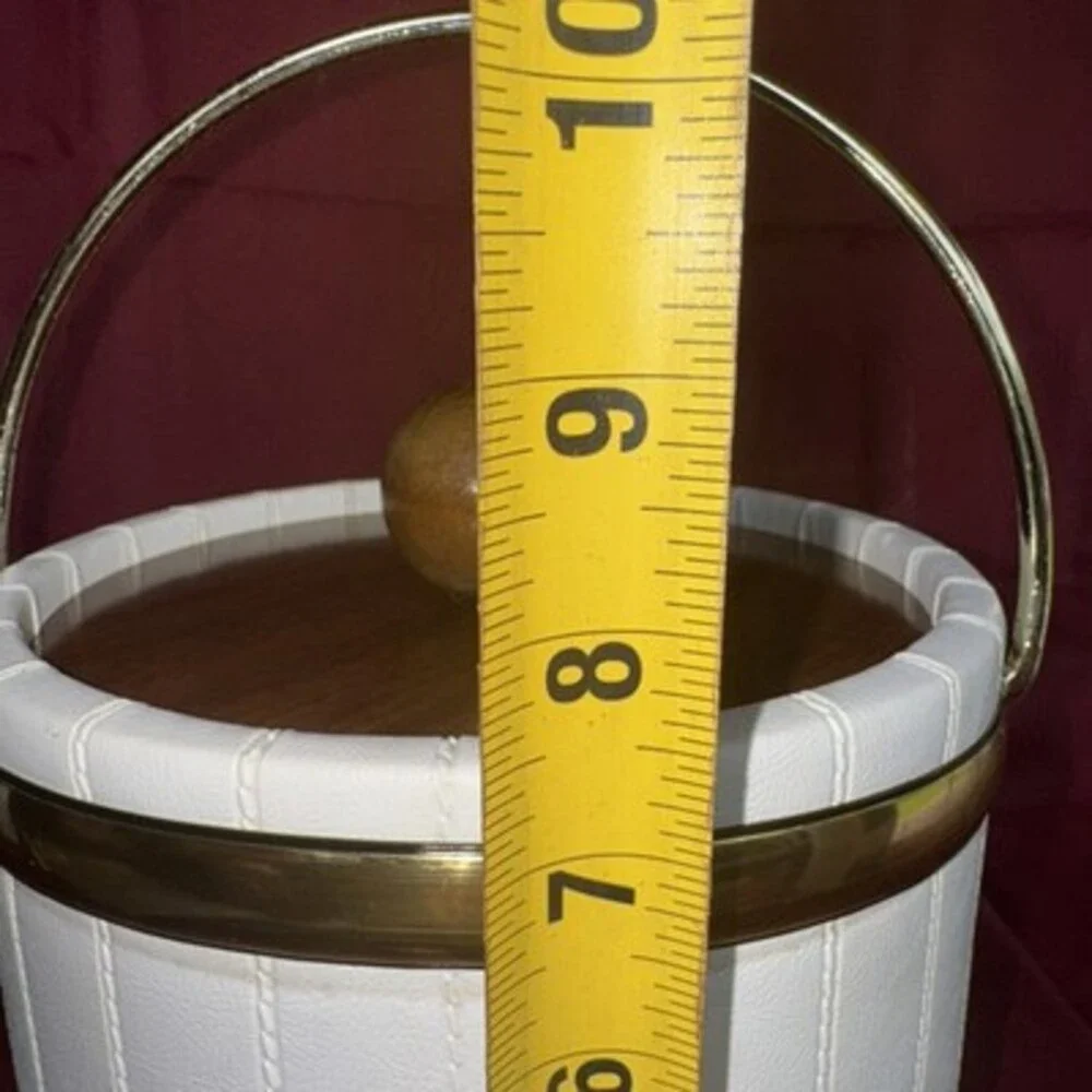 MCM Kraftware White leather ice Bucket W/tongs : Vintage Barware NYC.